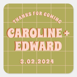 Groovy Bold Green Pink Red Funky Square Sticker