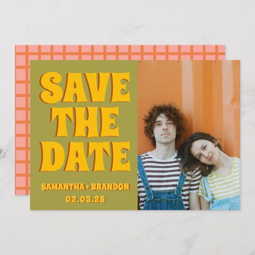 Groovy Bold Green Yellow Red Funky  Save The Date