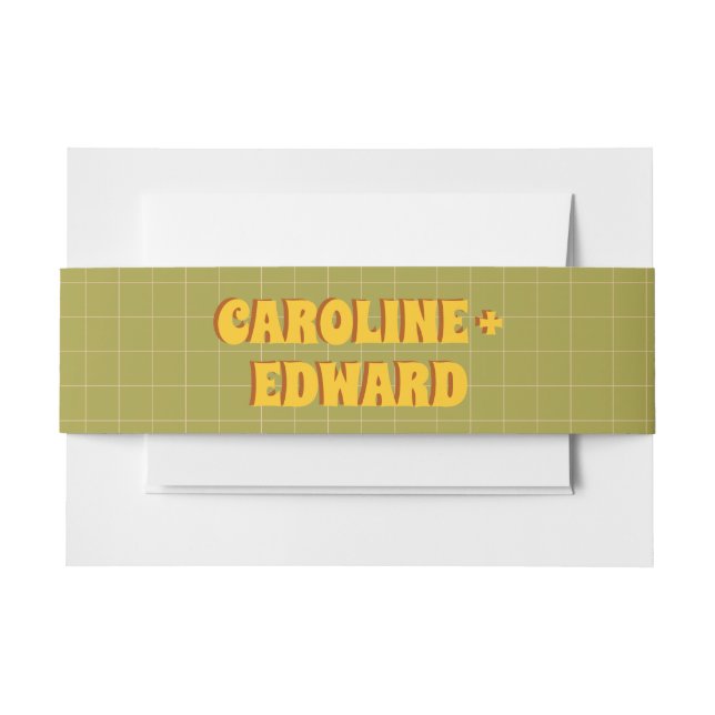 Groovy Bold Green Yellow Red Funky Wedding Invitation Belly Band (Front Example)