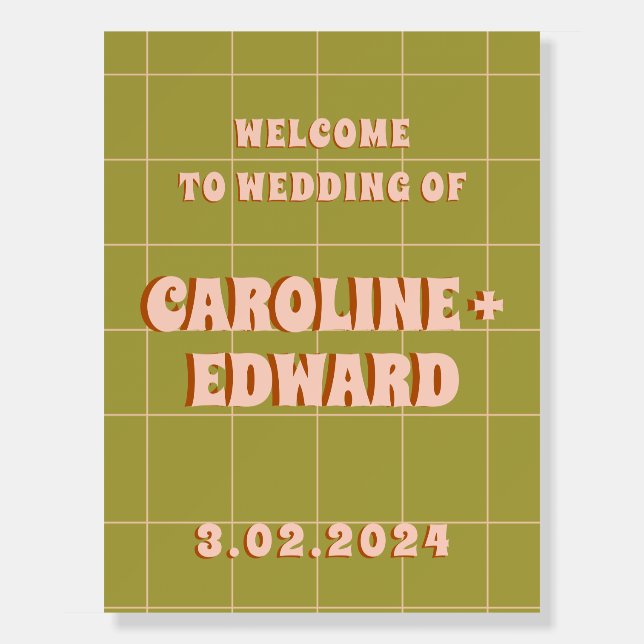 Groovy Bold Green Yellow Red Funky Welcome Foam Board (Front)