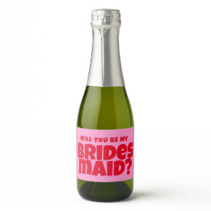 Groovy Bold Red Pink Red Bridesmaid Proposal  Sparkling Wine Label