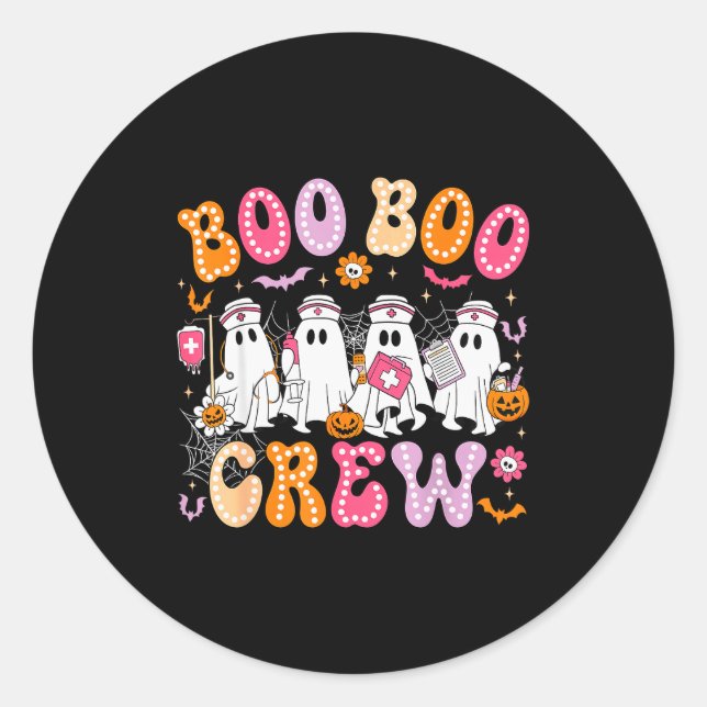 Groovy Boo Boo Crew Nurse Funny Ghost Women Hallow Classic Round Sticker (Front)