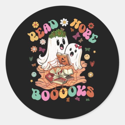 Groovy Booooks Ghost Read More Books Funny Teacher Classic Round Sticker