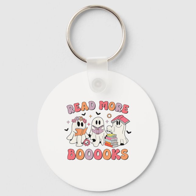 Groovy Booooks Ghost Read More Books Funny Teacher Keychain (Front)