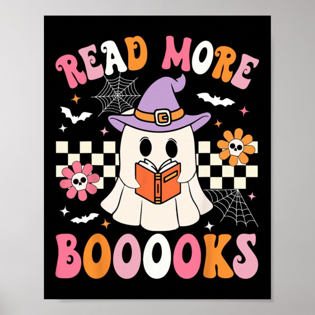 Groovy Booooks Ghost Read More Books Funny Teacher Poster (Front)
