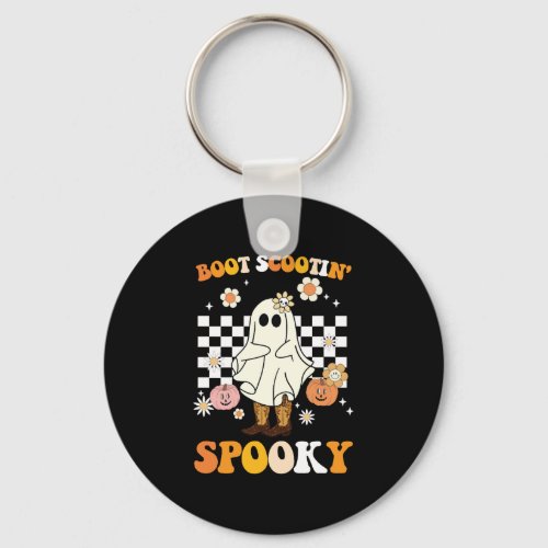 Groovy Boot Scootin Spooky Ghost Halloween Retro Keychain