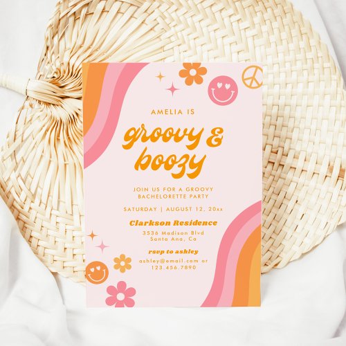 Groovy  Boozy Pink  Orange Bachelorette Party Invitation