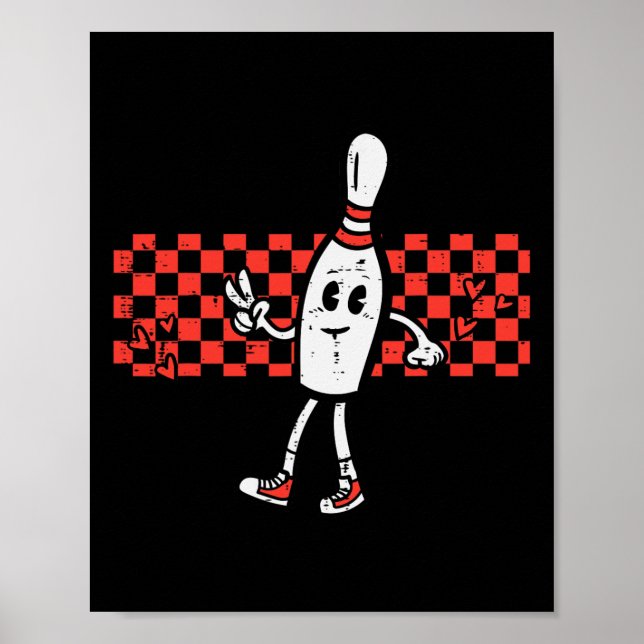 Groovy Bowling Pin Peace Retro Bowler Boys Kids Me Poster (Front)