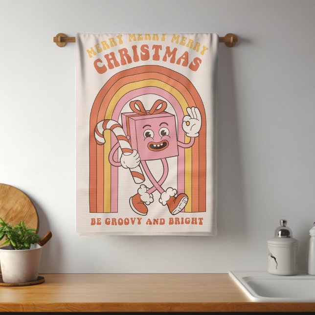 Groovy & Bright Christmas Merry Funny Retro Hippie Kitchen Towel (Creator Uploaded)