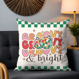 Groovy & Bright Retro Christmas Disco Glitter Ball Throw Pillow