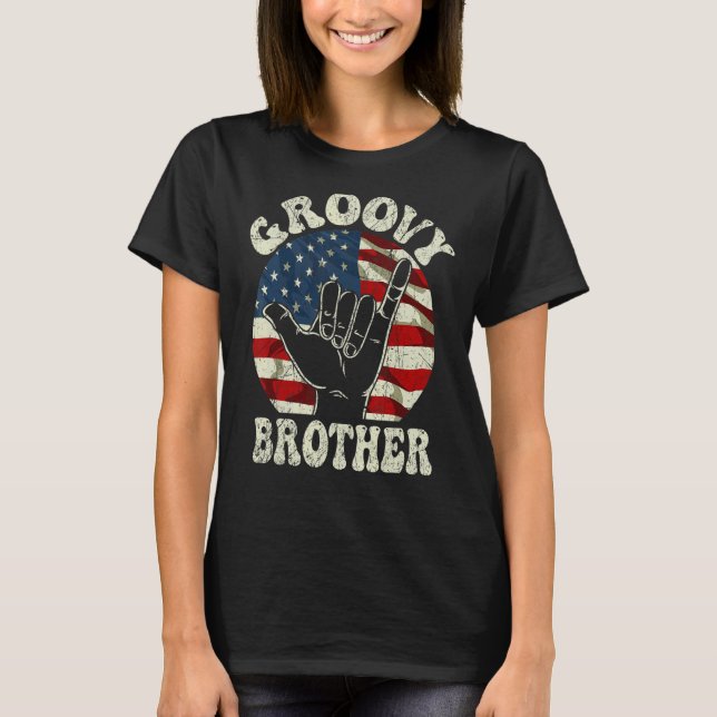 Groovy Brother 70s Aesthetic USA Flag Retro Brothe T-Shirt (Front)