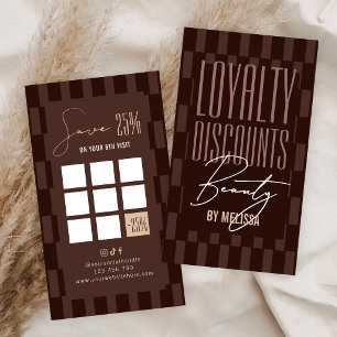 Groovy Brown Checkered Beauty Spa Hair Salon Loyalty Card