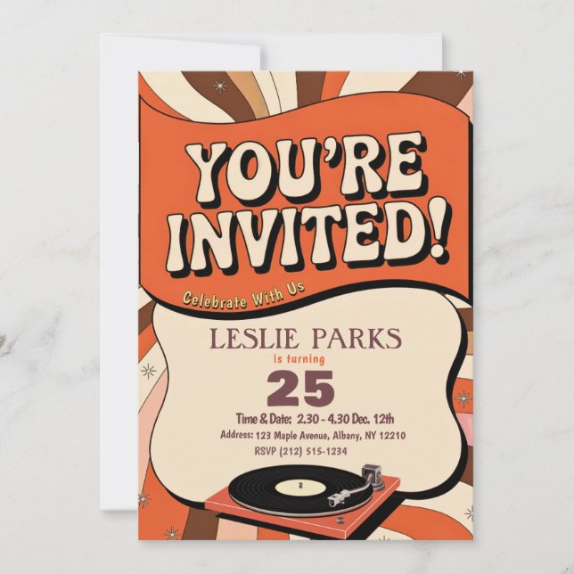 Groovy Brown & Orange Birthday Invitation  (Front)