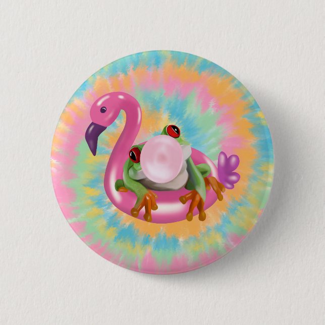 Groovy Bubblegum Blowing Tree Frog Tie Dye  Button (Front)