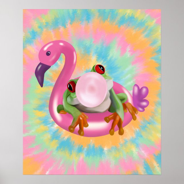 Groovy Bubblegum Blowing Tree Frog Tie Dye  Poster (Front)