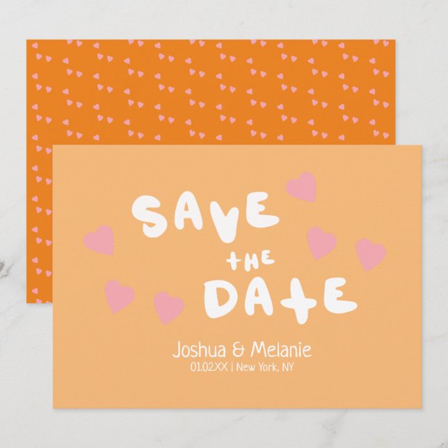 Groovy Bubbles Handdrawn Hearts Save the Dates  (Front/Back)