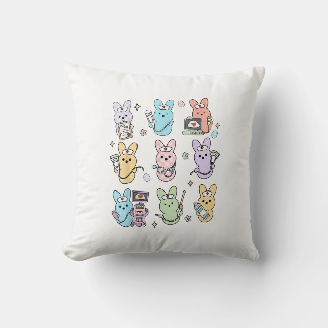 Groovy Bunnies Candy Ultrasound Tech Easter Sonogr Throw Pillow (Front)