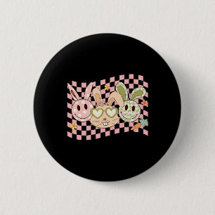 Groovy Bunny Smile Face Happy Easter Day Rabbit Hi Button