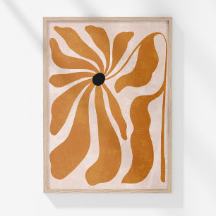 Groovy Burnt Orange Beige Abstract Floral Wall Art