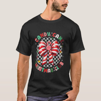 Groovy Candy Cane Christmas Xmas Bow Coquette Girl T-Shirt