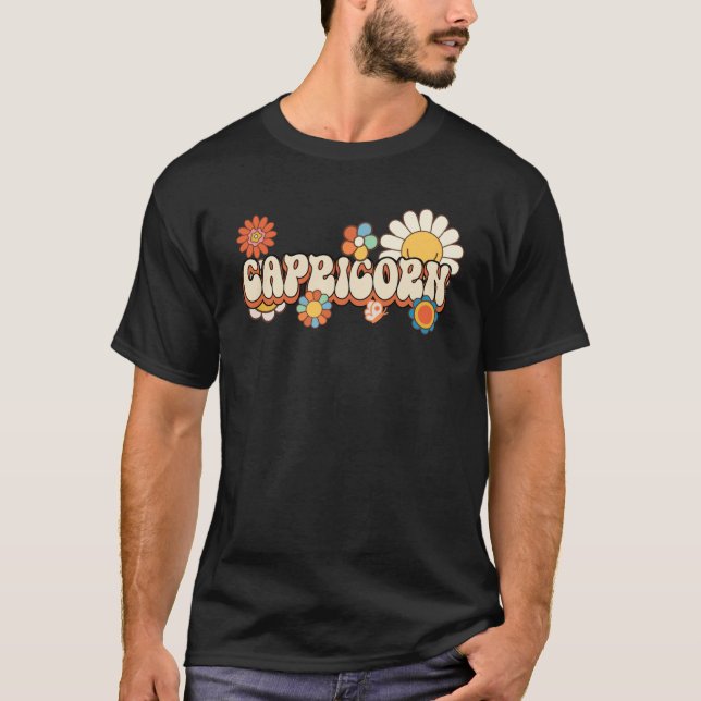 Groovy Capricorn December January birthday Zodiac T-Shirt (Front)