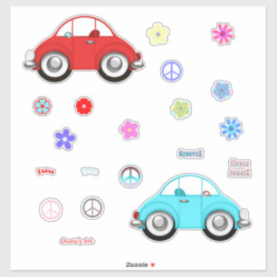 Groovy Cars Peace Love and Flowers Sticker