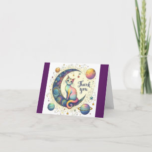 Groovy Cat on the Moon Letterpress Thank You Card