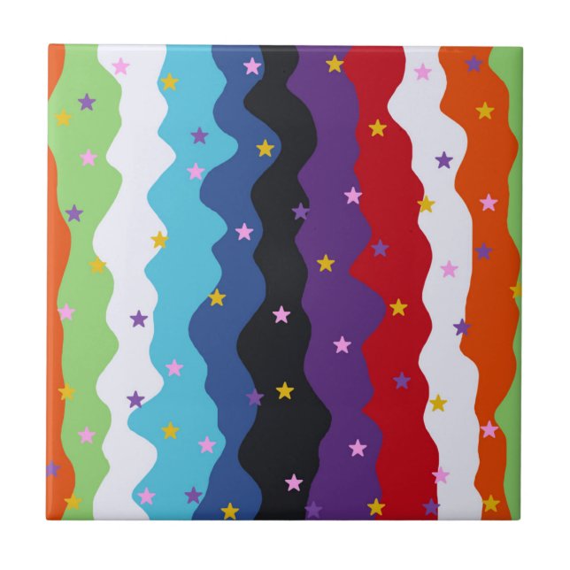 Groovy Celestial Stripe Bold Colorful Abstract  Ceramic Tile (Front)