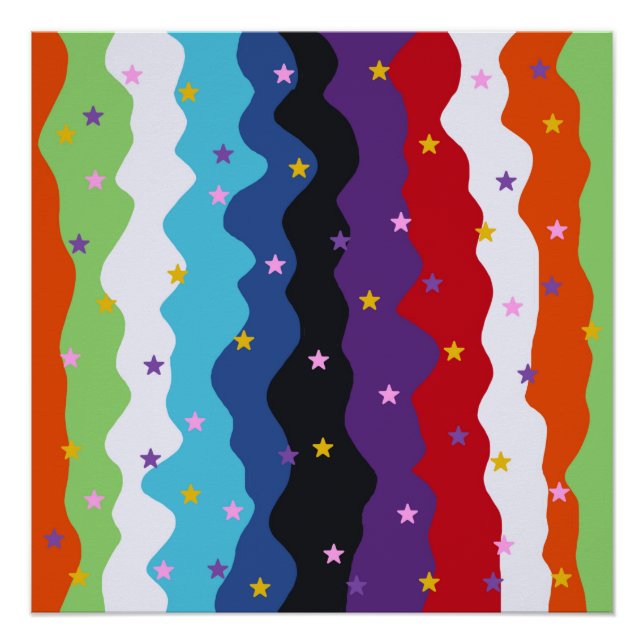 Groovy Celestial Stripe Bold Colorful Abstract Poster (Front)