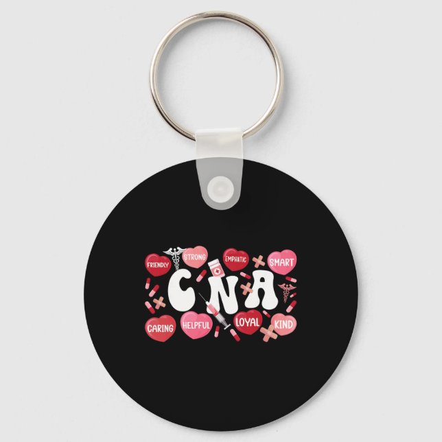Groovy Certified Nurse Istant Valentines Day Black Keychain (Front)
