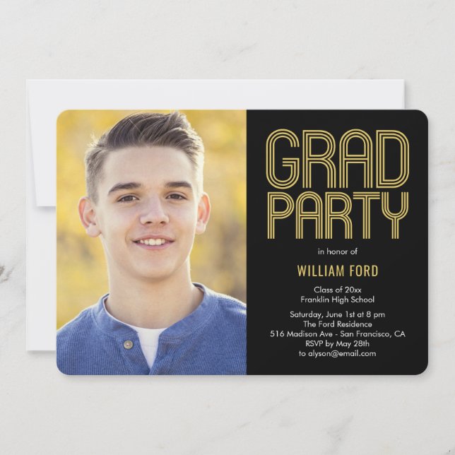 Groovy Charm Photo Graduation Party Invitation (Front)