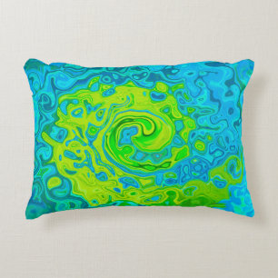 Groovy Chartreuse and Aquamarine Liquid Swirl Accent Pillow