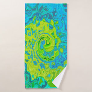 Groovy Chartreuse and Aquamarine Liquid Swirl Bath Towel