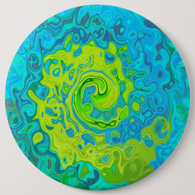Groovy Chartreuse and Aquamarine Liquid Swirl Button (Front)