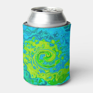 Groovy Chartreuse and Aquamarine Liquid Swirl Can Cooler