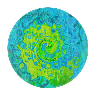 Groovy Chartreuse and Aquamarine Liquid Swirl Cutting Board