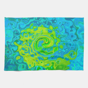 Groovy Chartreuse and Aquamarine Liquid Swirl Kitchen Towel
