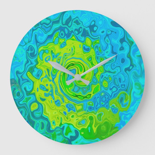 Groovy Chartreuse and Aquamarine Liquid Swirl Large Clock (Front)