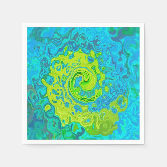 Groovy Chartreuse and Aquamarine Liquid Swirl Napkins (Front)