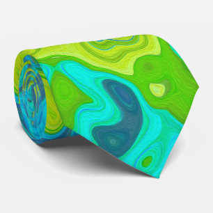 Groovy Chartreuse and Aquamarine Liquid Swirl Neck Tie