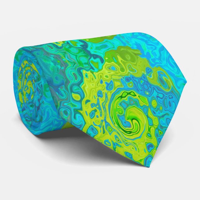 Groovy Chartreuse and Aquamarine Liquid Swirl Neck Tie (Rolled)