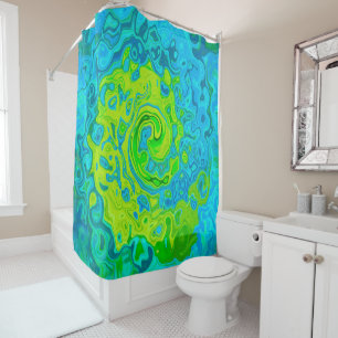 Groovy Chartreuse and Aquamarine Liquid Swirl Shower Curtain
