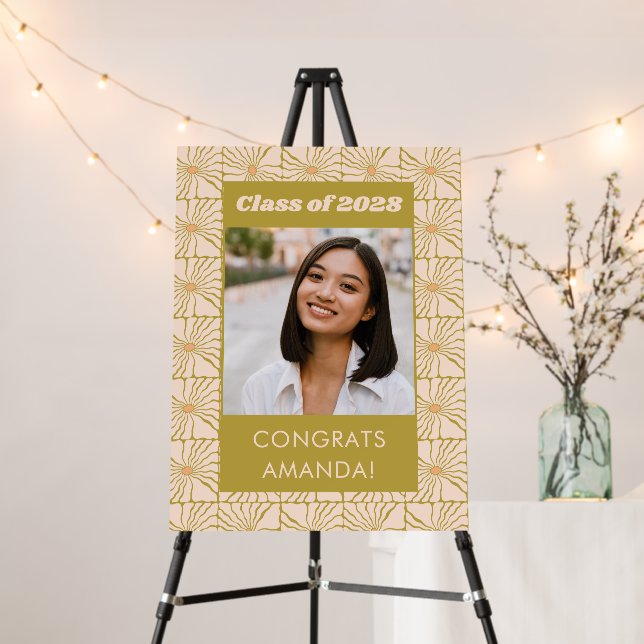 Groovy Chartreuse Botanical Grad Party Photo Sign (In Situ (Stand))