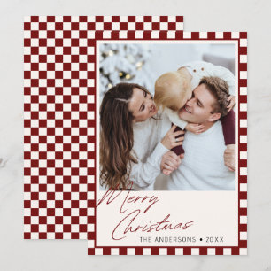 Groovy checkered Editable Color Christmas Photo Holiday Card