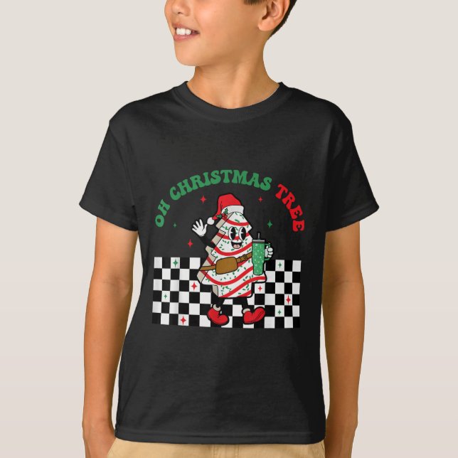 Groovy Checkered Oh Christmas Tree Cakes For Cake  T-Shirt (Front)