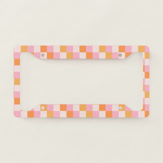 Groovy Checkered Pattern License Plate Frame (Front)