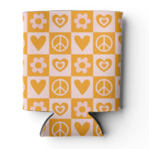 Groovy Chessboard Flower Heart Peace Orange Color