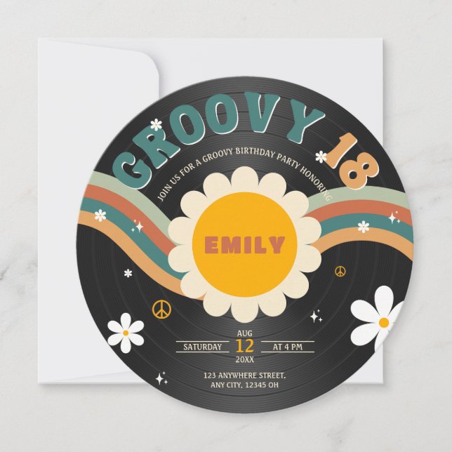  Groovy Chic Retro Vinyl Record 18th Birthday Invitation (Front)