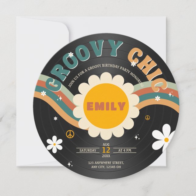  Groovy Chic Retro Vinyl Record Birthday Invitation (Front)