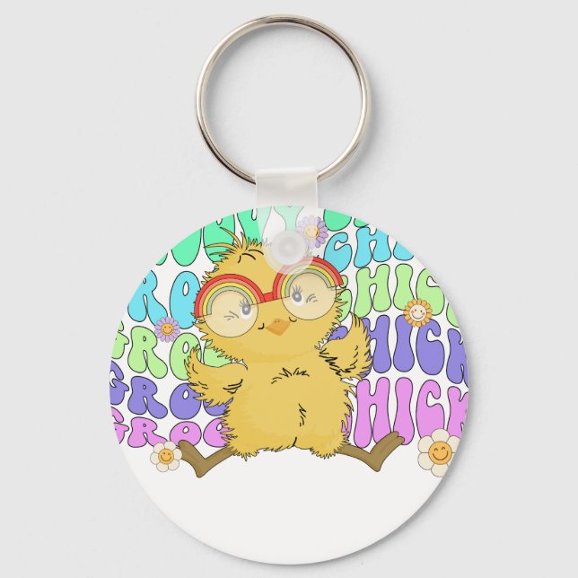 groovy chick (2), retro, vintage keychain (Front)